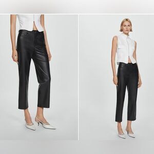 MNG Women's Black Faux Leather Straight  Ankle Pants Trousers Size 2